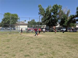 Staff member kicks the ball. 